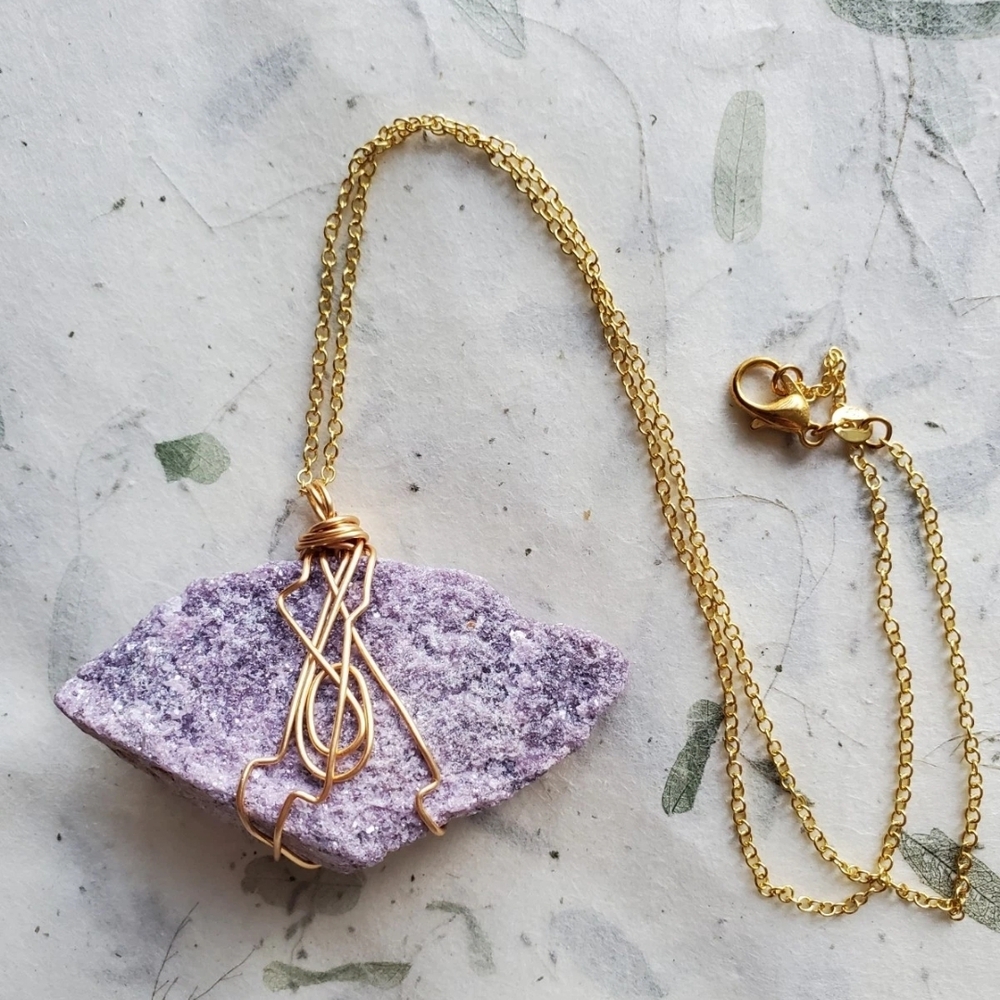 Artisan Lepidolite Wire Wrapped Gemstone Necklace